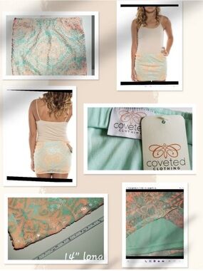 NWT Coveted Sequin Skirt - lined Mini Skirt - Damask Pattern